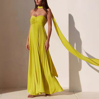 Valeria - Trägerloses Kleid aus plissiertem Chiffon mit frühlingshafter Eleganz