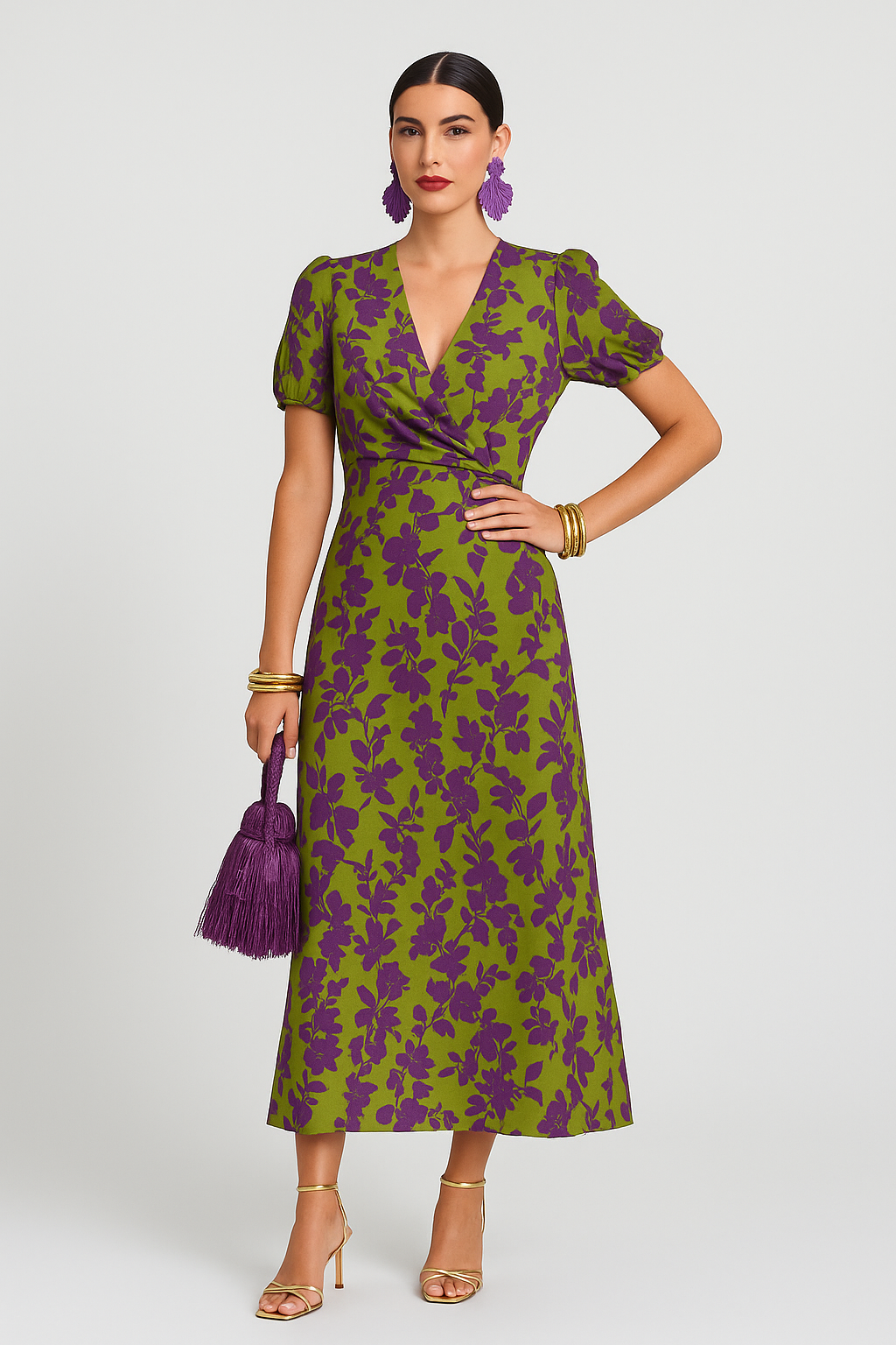 Belloura – Blumen Wickelkleid mit Kurzen Ärmeln und Vintage-Flair