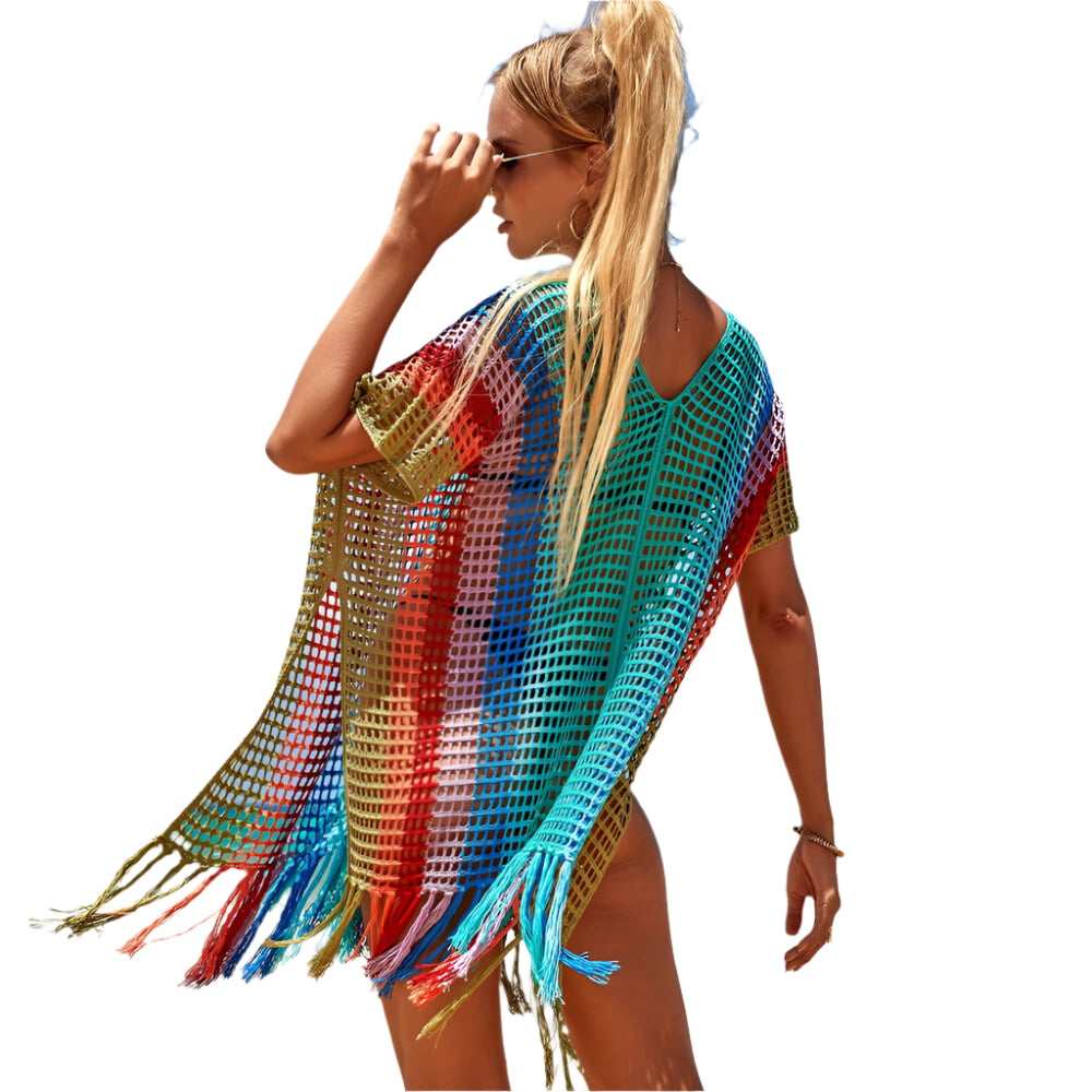 Tamia - Farbblock gehäkeltes Mini Strand Cover-up