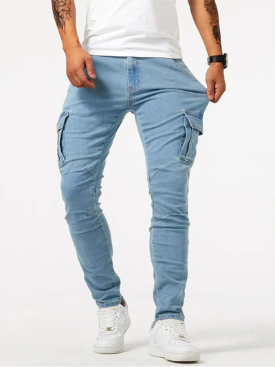 Ezaro - Herren Slim Fit Denim Cargo Jeans