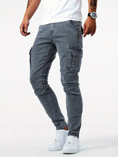 Ezaro - Herren Slim Fit Denim Cargo Jeans