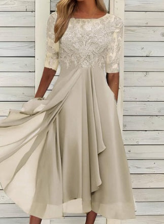 Katy – Chiffon Kleid mit Spitzen-Einsatz und Lochmuster für Brautjungfern