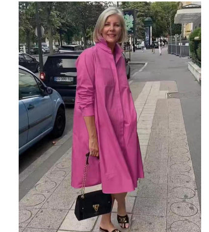 Samantha – Damenkleid mit Langarm, Einfarbig, Mittellang