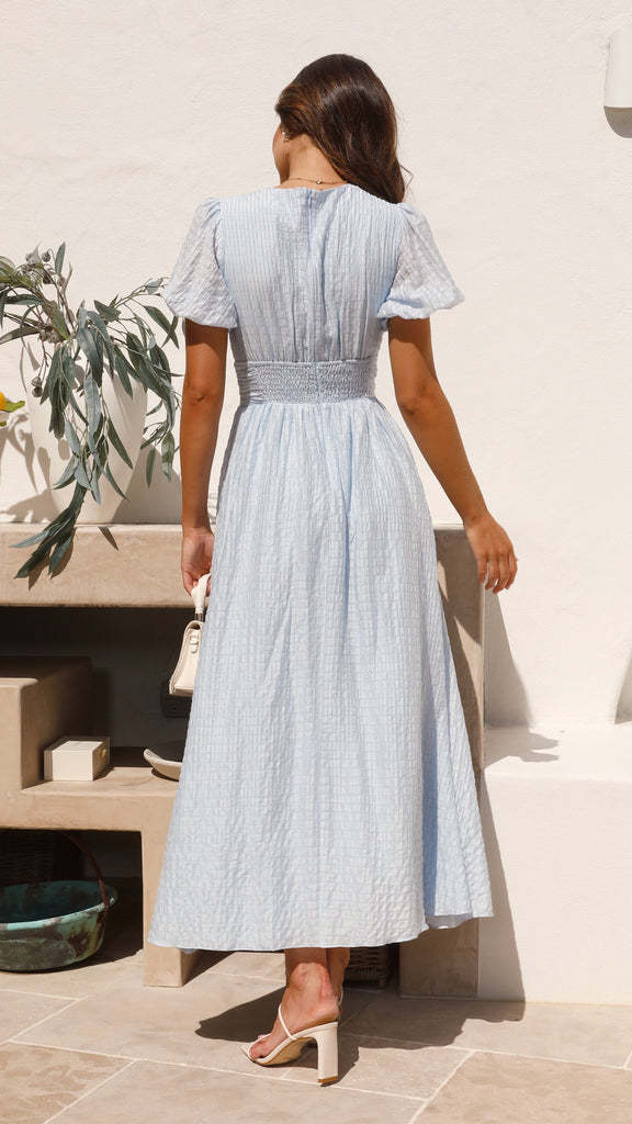 Sarah – Langes Sommerkleid mit Puffärmeln und Taillenbetonung