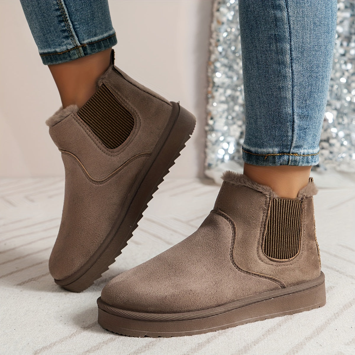 Winterschuhe Damen | Slip-On Stiefel Mit Elastischen Seitenteilen