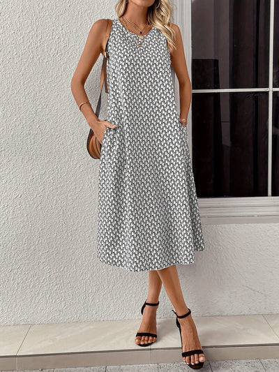 Luftiges Sommerkleid mit Taschen Ärmeloses Allover-Print Freizeitkleid