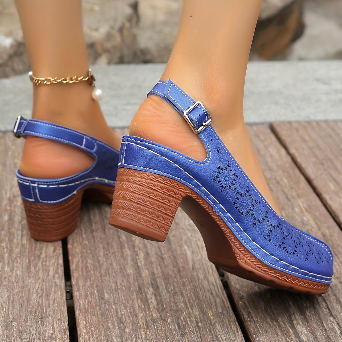 Hohe Absätze Bequeme Sommer Sandaletten mit Chunky Absatz