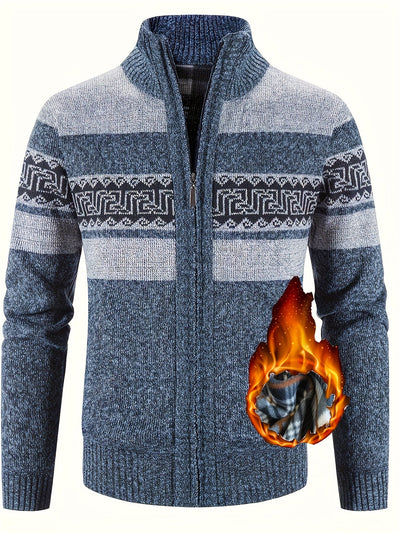 Strickpullover mit Fleecefutter und Ethnischem Wellenmuster