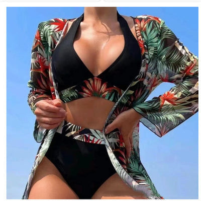 Joan – Dreiteiliges Mesh-Bikini-Set mit Print