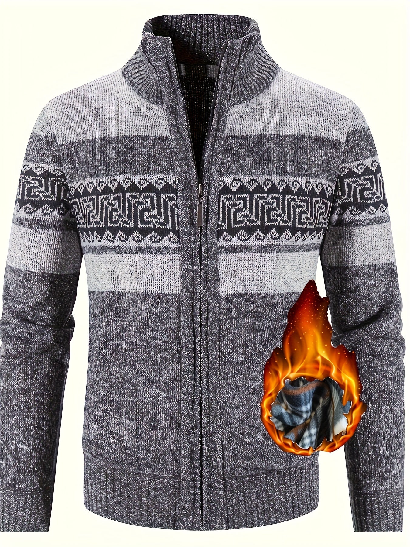 Strickpullover mit Fleecefutter und Ethnischem Wellenmuster