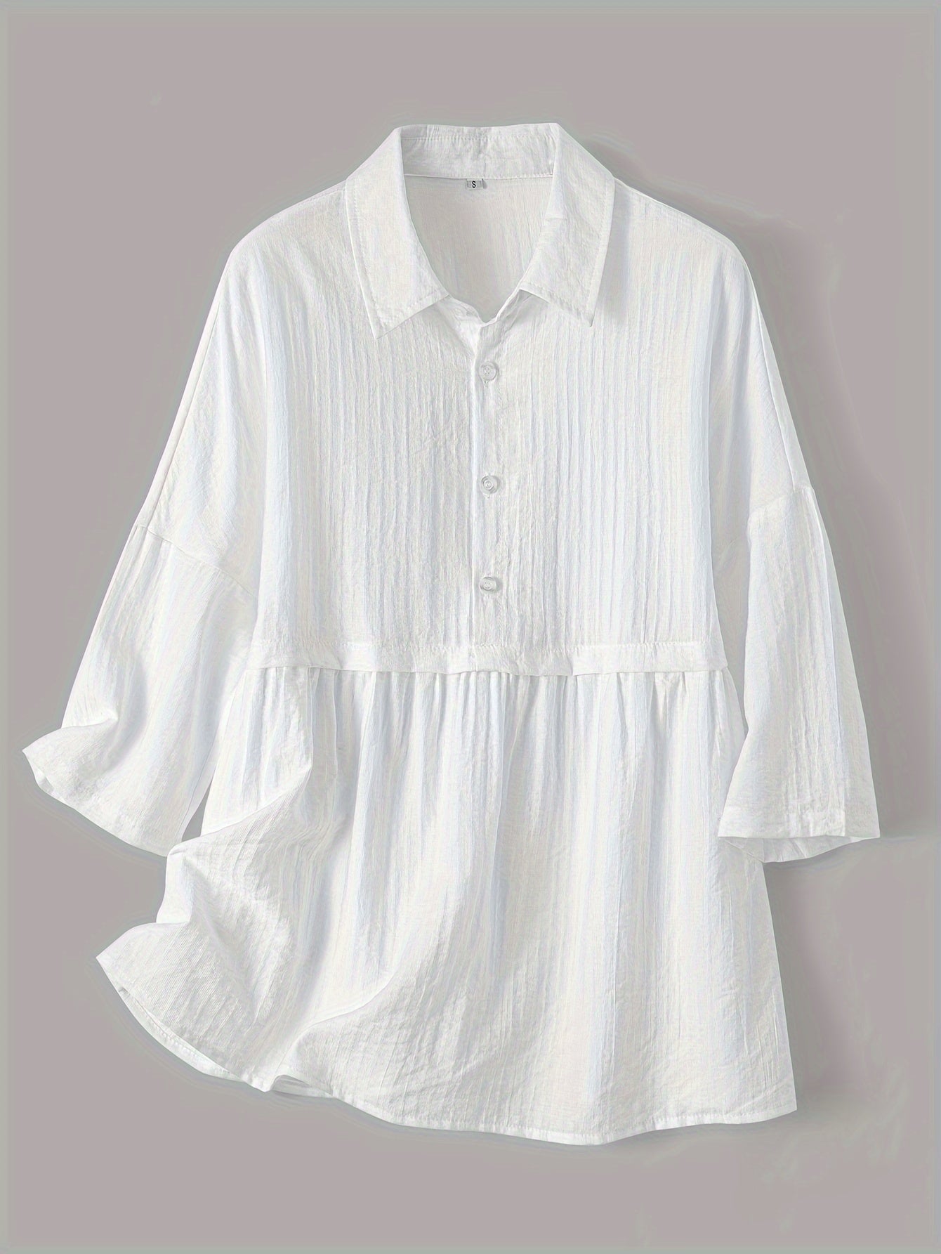 Leinenbluse Weiß Lässig 3/4 Langarm Hemd für Frühling & Sommer