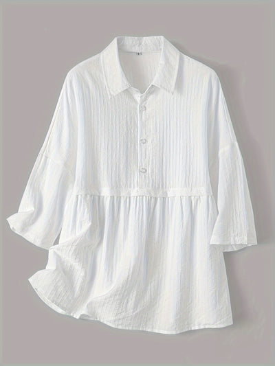 Leinenbluse Weiß Lässig 3/4 Langarm Hemd für Frühling & Sommer