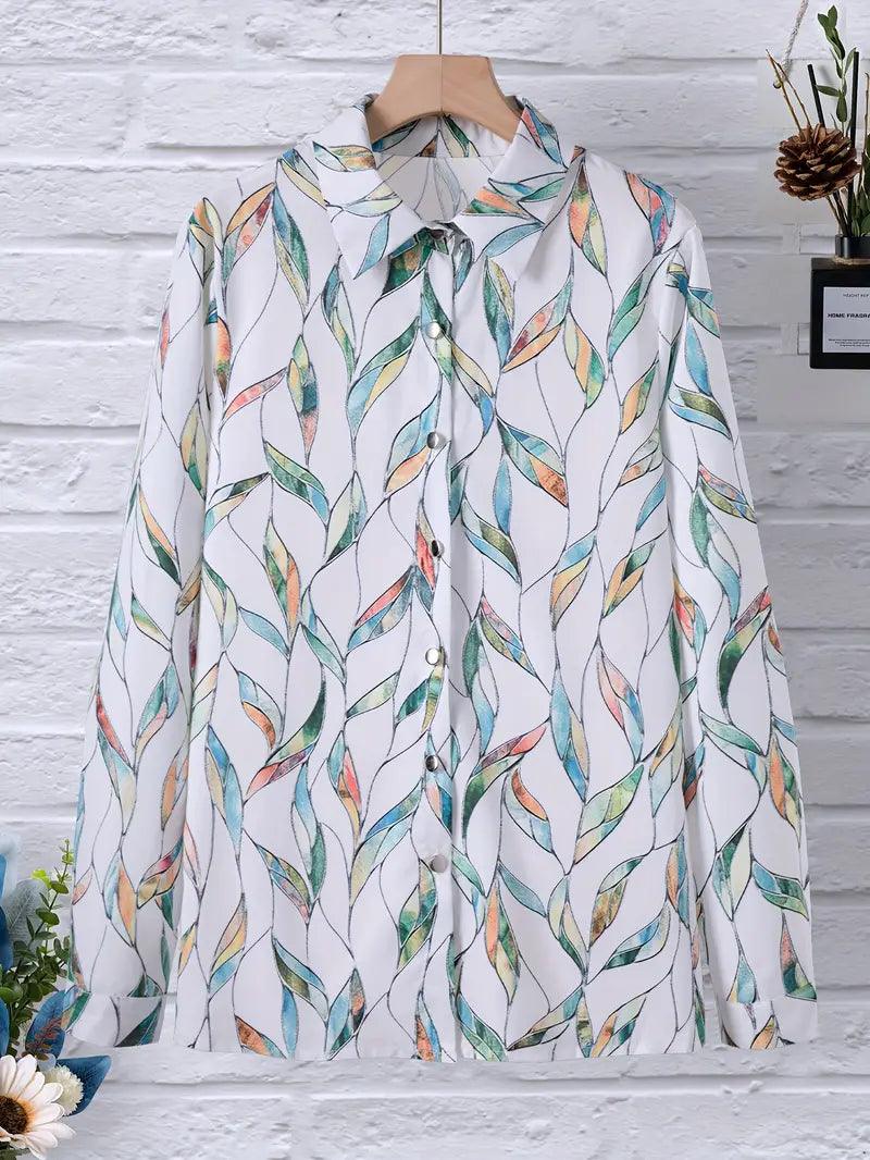 Trendige Damenbluse mit abstraktem Muster und Knopfleiste – Marlene