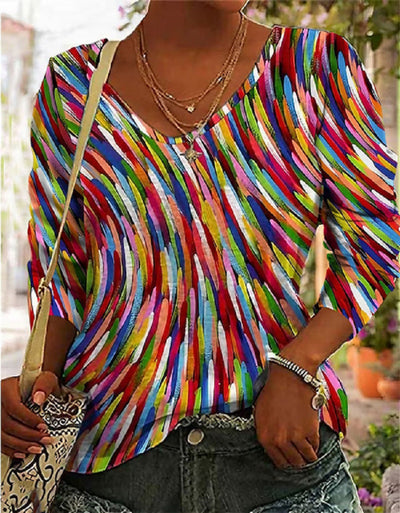 Damen Pullover im künstlerischen Retro-Design mit geometrischem Muster – Bequemer Freizeit-Top für Alltag & Ausgehen