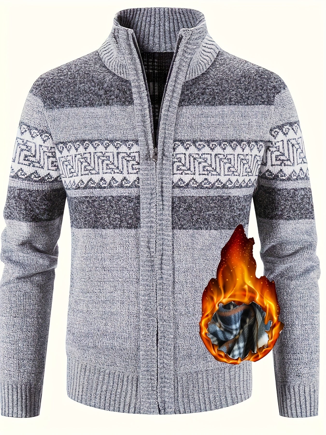 Strickpullover mit Fleecefutter und Ethnischem Wellenmuster