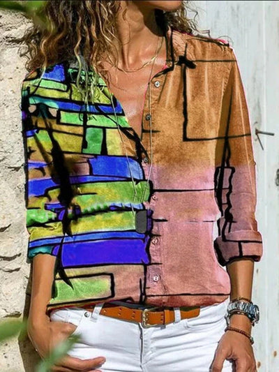 Marie – Geometrisches Damenhemd ohne Brusttasche