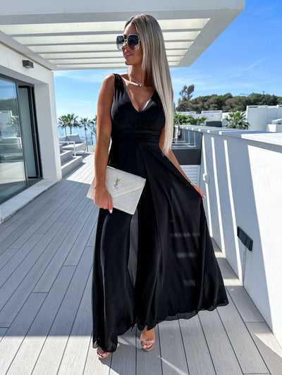 Elizabeth – Weite Damenhosen mit V-Ausschnitt und Taillenbetonung