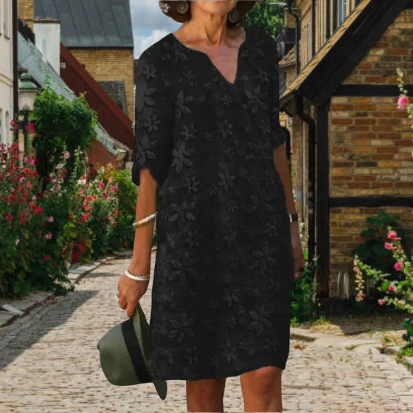 Damen MidiKleid mit Blumenmuster und V-Ausschnitt