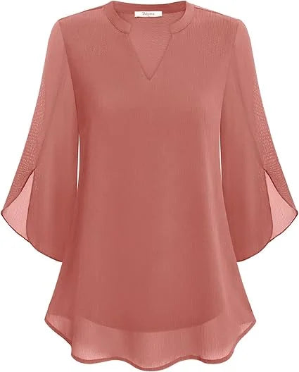 Damen Bluse mit V-Ausschnitt und Flatterärmeln