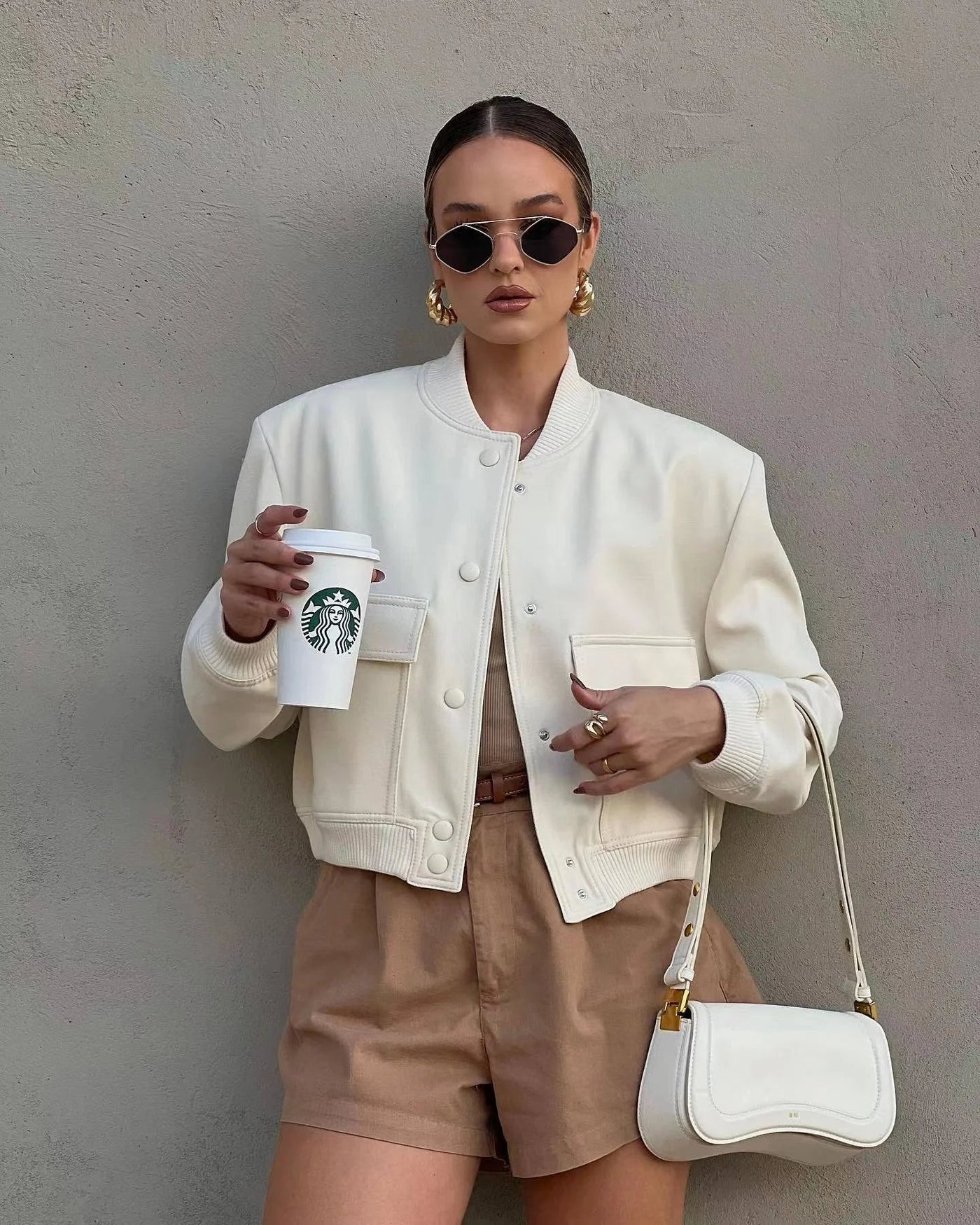 Damen Bomberjacke in Blouson-Optik mit Taschendetail