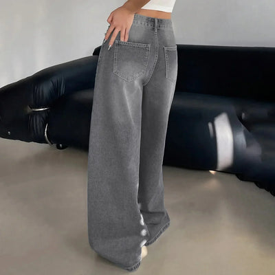 Damen Baggy Jeans mit weitem Bein lässig geschnitten