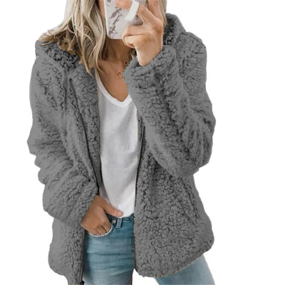 Damen Teddyjacke mit Kapuze