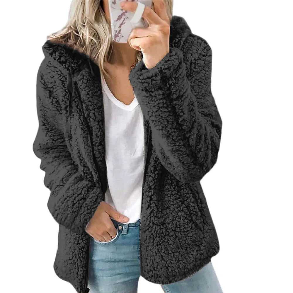 Damen Teddyjacke mit Kapuze