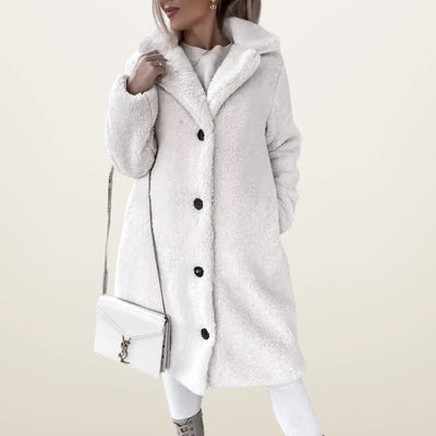 Damen Teddymantel lang mit Knöpfen