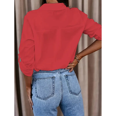 Damen Locker Geschnittene Bluse mit Langarm und Kragen