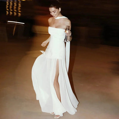 Damen Maxikleid mit asymmetrischen Schichten und geradem Schnitt