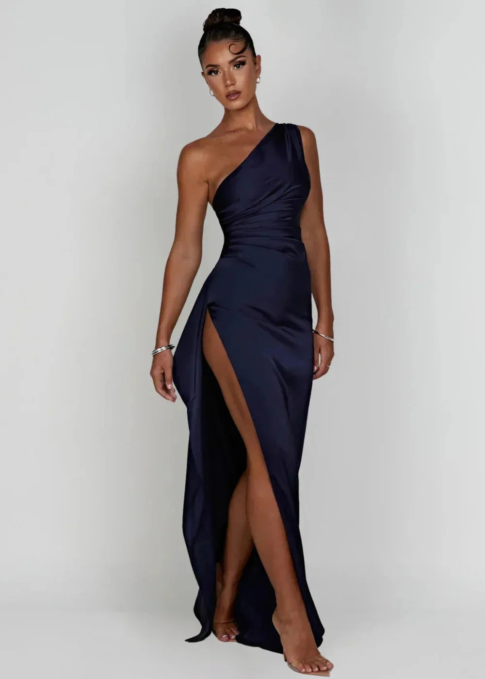 Damen Maxikleid mit Einer Schulter und Beinschlitz