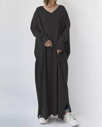 Damen Maxikleid mit V-Ausschnitt und langen Ärmeln