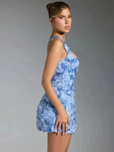 Damen Minikleid mit Blumenstruktur und Trägern