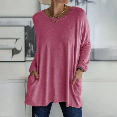 Damen Oversize Pullover mit Rundhalsausschnitt und Taschen