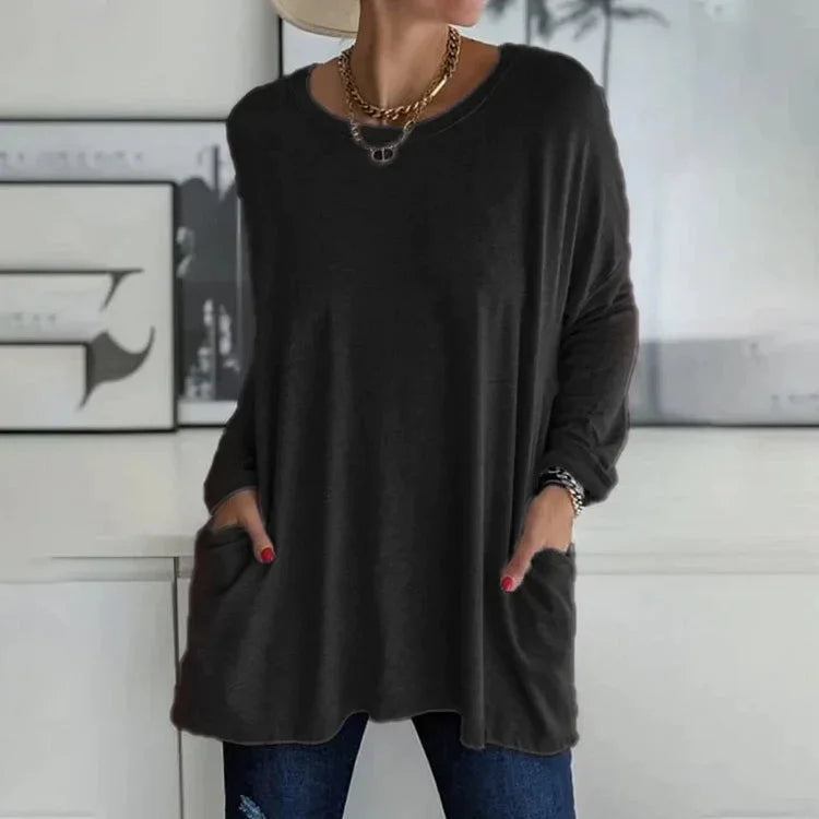 Damen Oversize Pullover mit Rundhalsausschnitt und Taschen