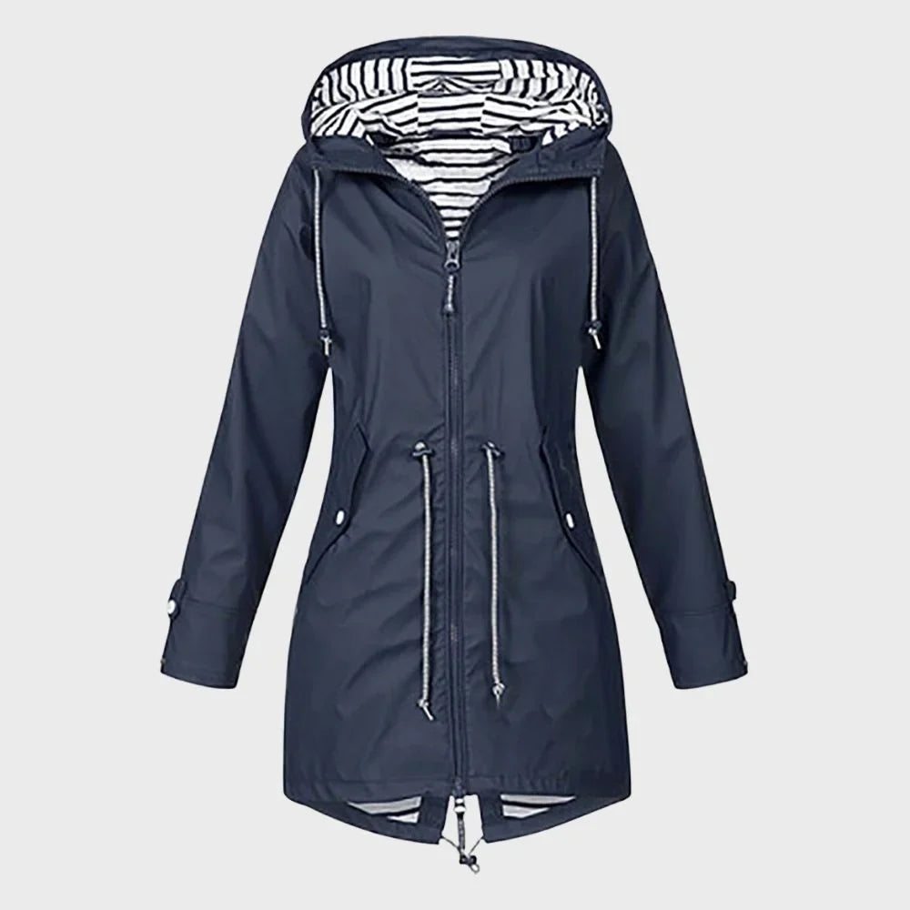 Damen Regenjacke mit gestreiftem Innenfutter und Reißverschluss
