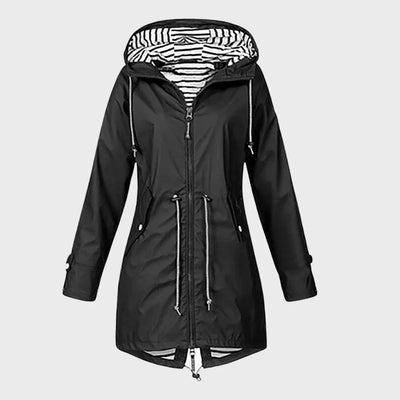 Damen Regenjacke mit gestreiftem Innenfutter und Reißverschluss