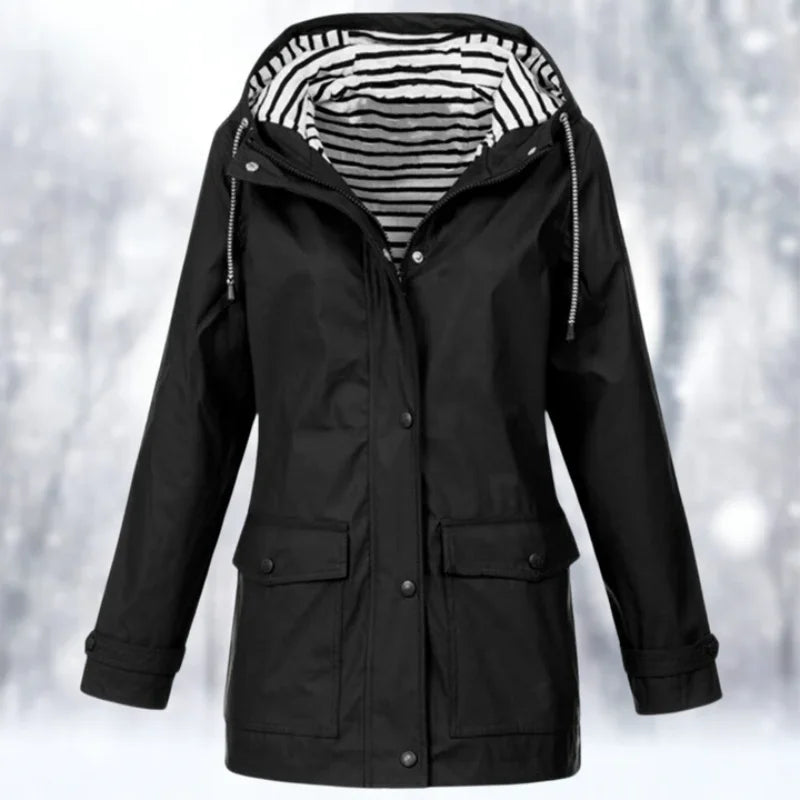 Damen Regenjacke mit Kapuze und Streifenfutter