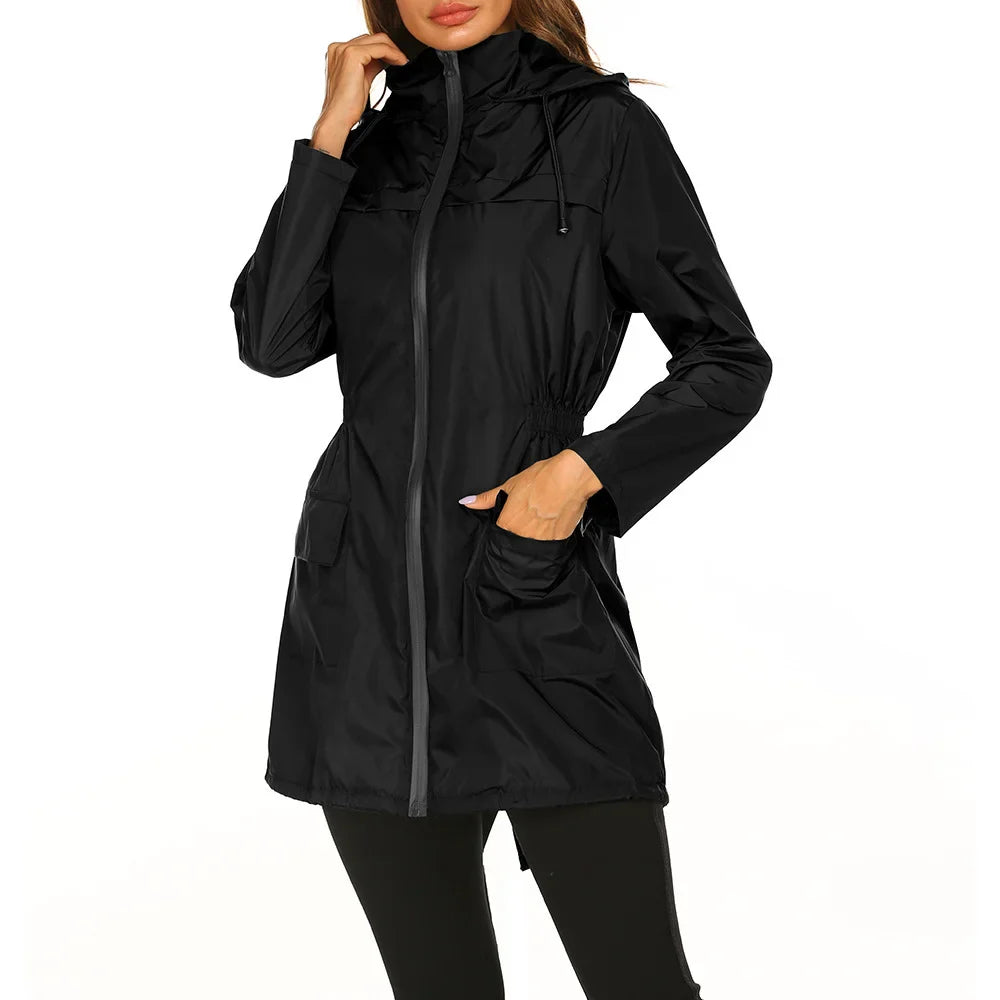 Damen Regenjacke mit Kapuze und Taschen