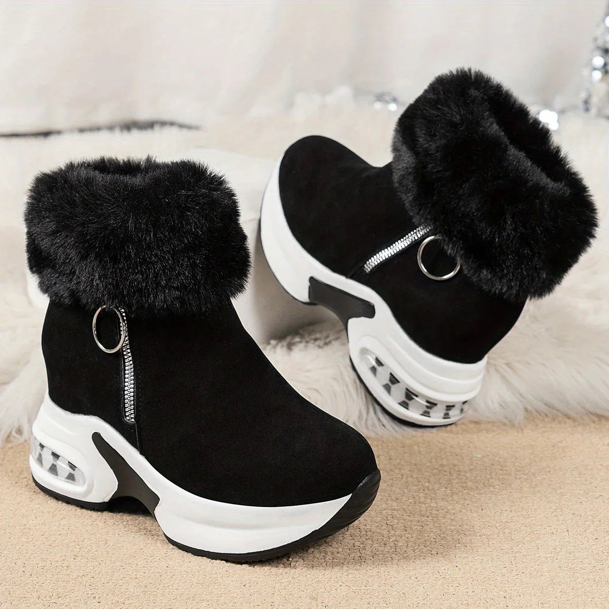 Damen Winter Sneakers mit seitlichem Reißverschluss und Plüschfutter
