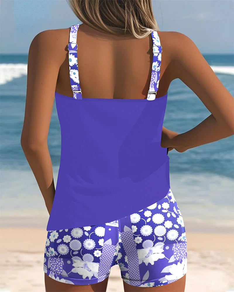 Damen Tankini Set mit Blumenmuster und Shorts