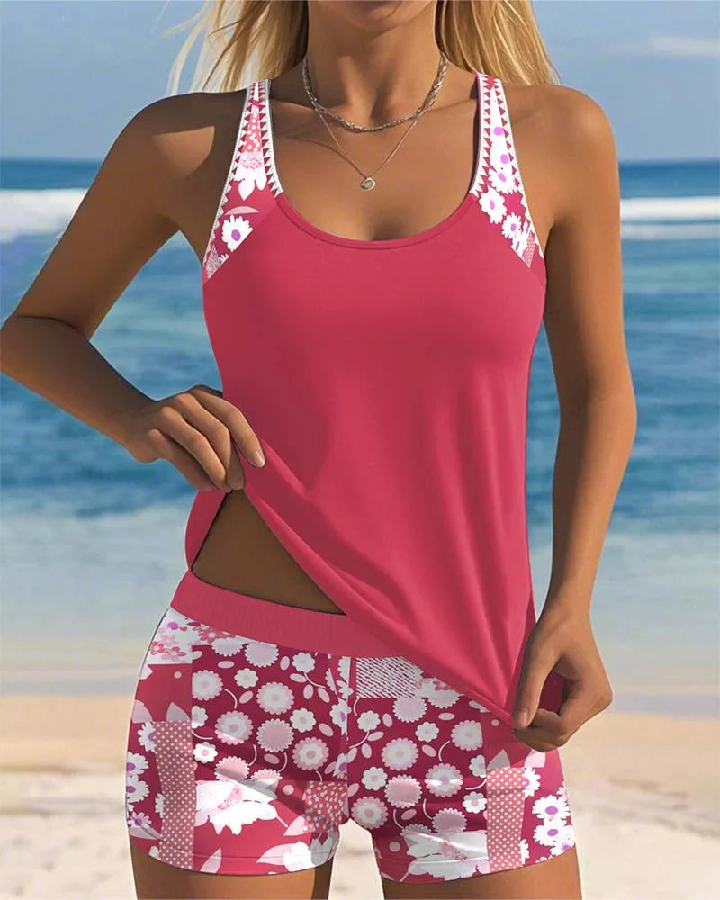 Damen Tankini Set mit Blumenmuster und Shorts