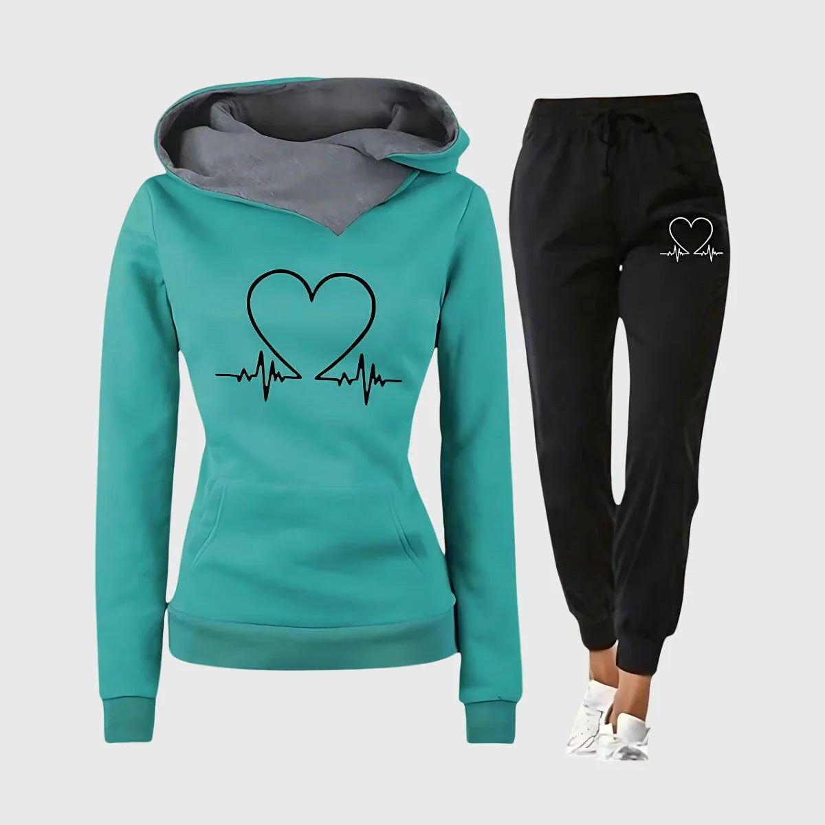 Damen Jogginganzug mit Herzmotiv und Kapuzenpullover