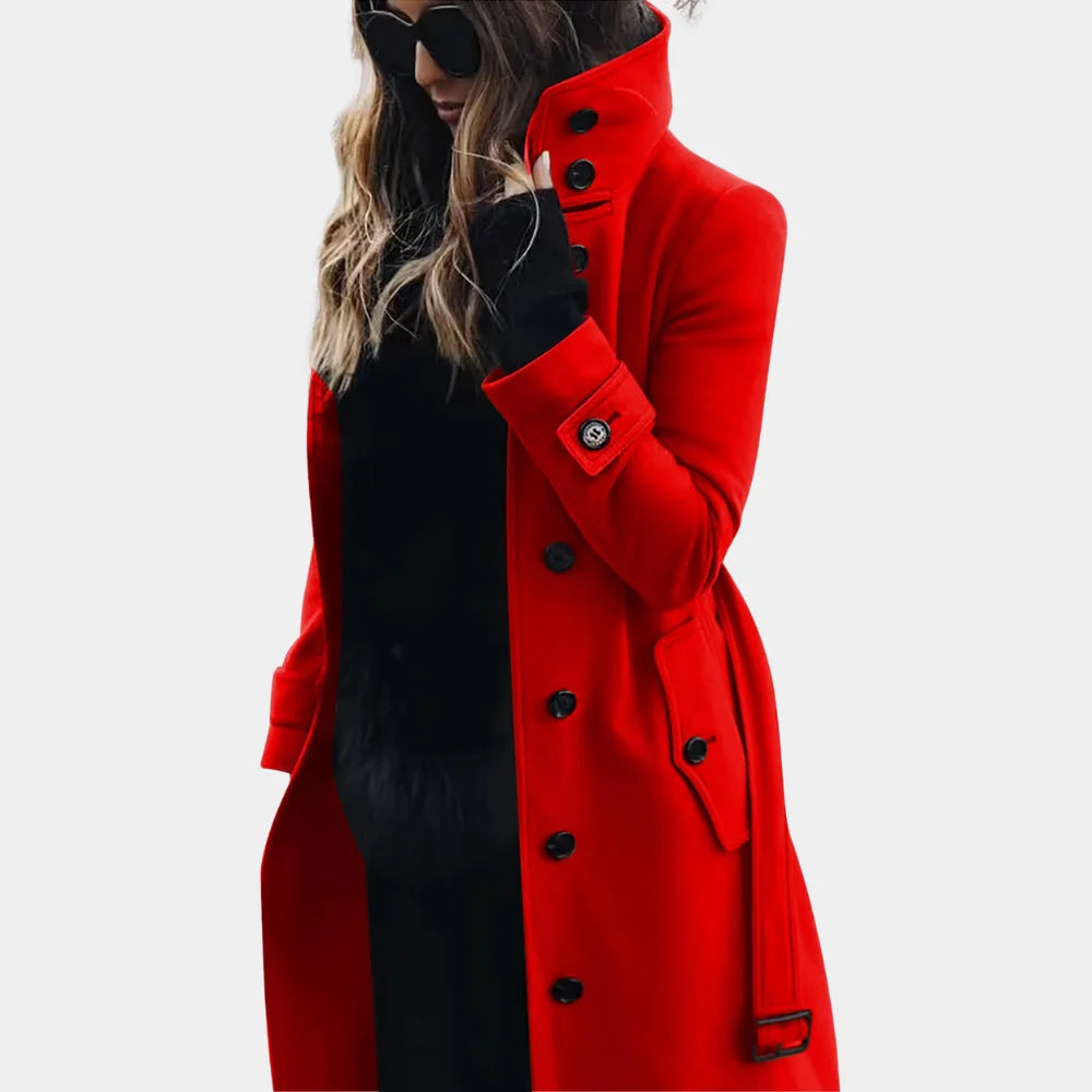 Damen Trenchcoat mit hohem Kragen und eleganten Knöpfen