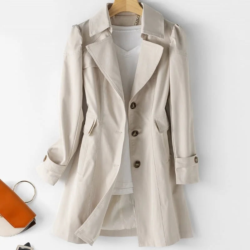 Damen Trenchcoat mit Knopfverschluss und Taschendetails