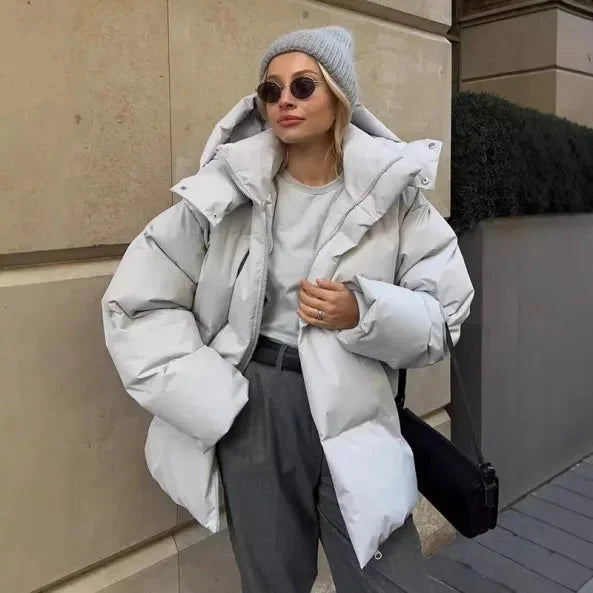 Damen Winter Pufferjacke mit Kapuze und Stehkragen