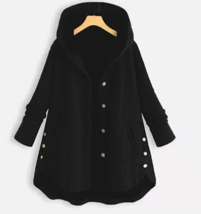 Damen Strickjacke mit Kapuze und Knöpfen