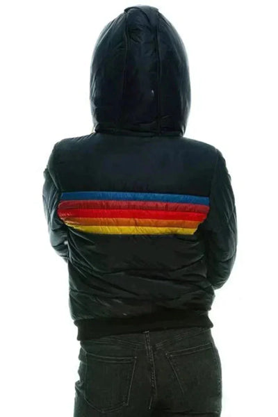 Damen Winterjacke mit Streifen und Kapuze