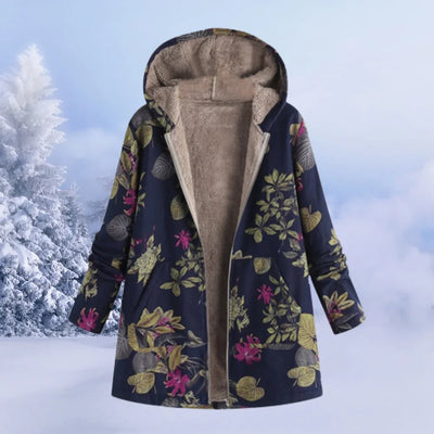 Damen Winterjacke mit trendigem Blumenmuster und Kapuze