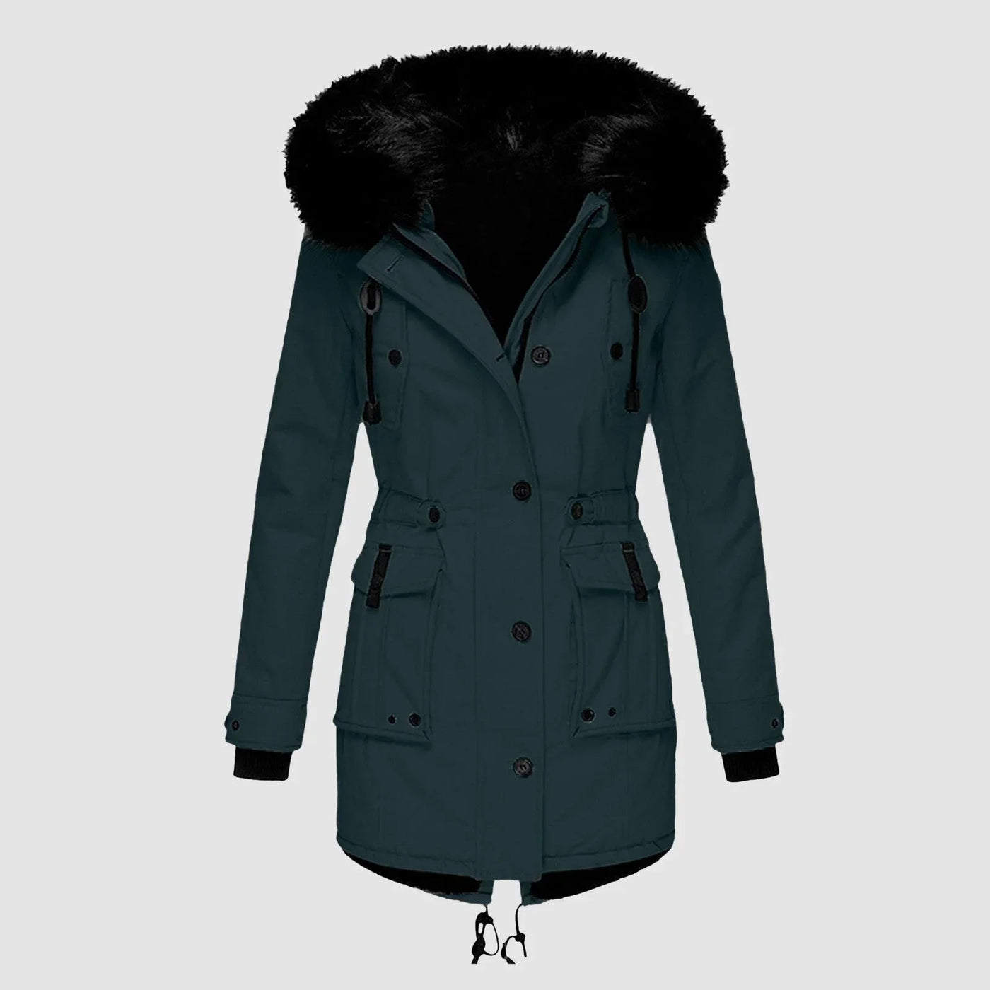 Damen Winterjacke mit Fellkapuze und Taschen